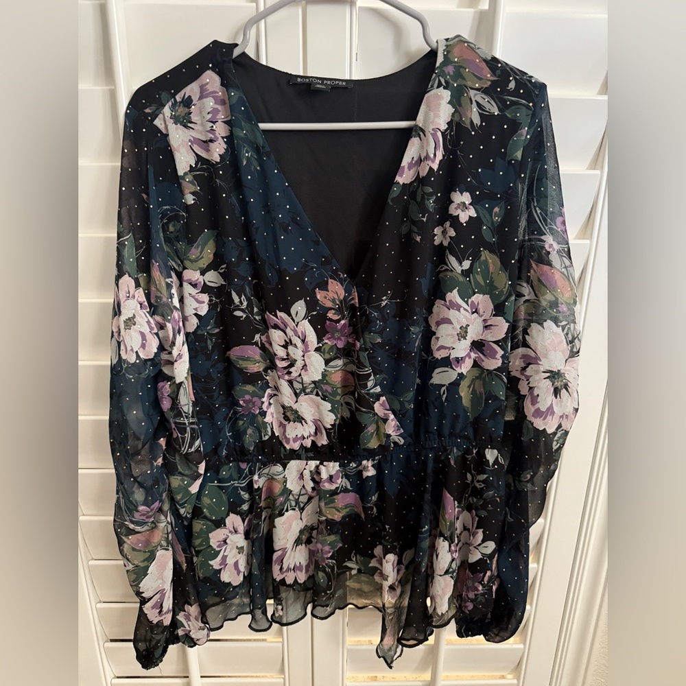 Boston Proper Floral V-Neck Top